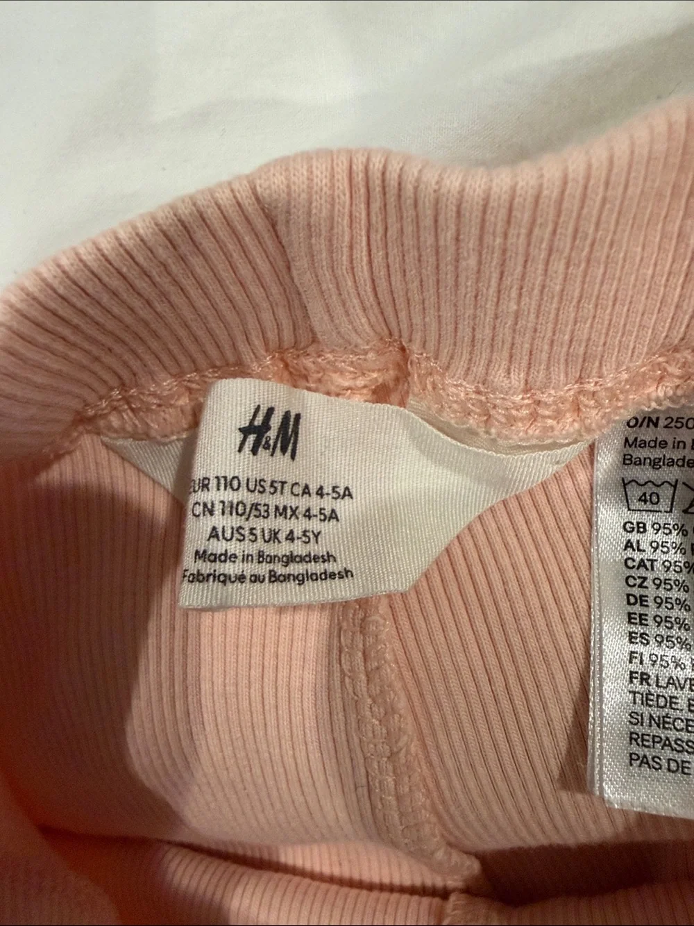 H&M Girls' Ribbed Light Pink Leggings